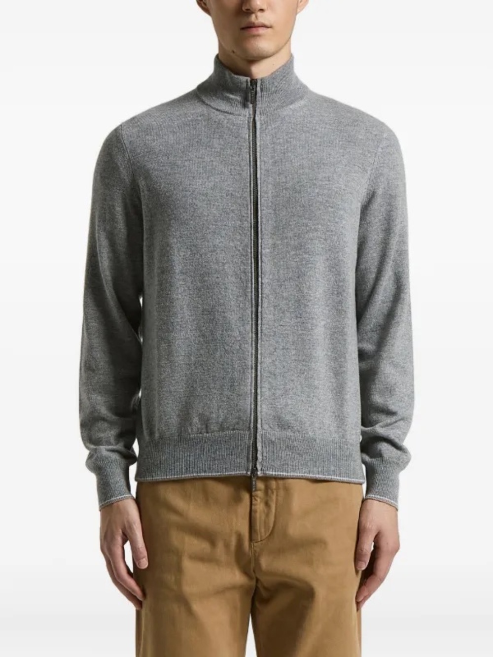 Peserico Men's Full-Zip Sweater in Light Gray